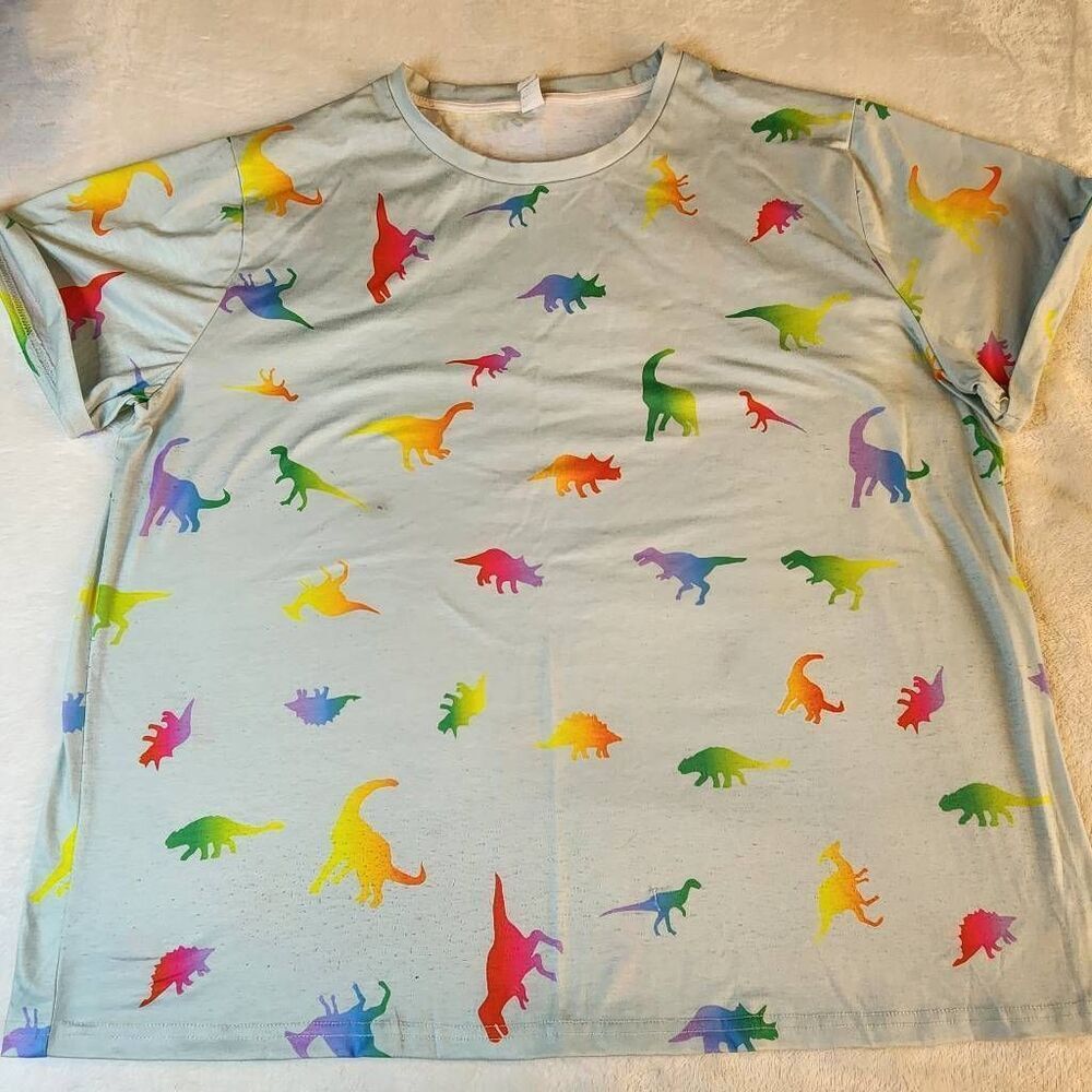 3 For $18 Pixie Lady Short Sleeve Light Blue With Dinosaurs Tshirt Size 2X